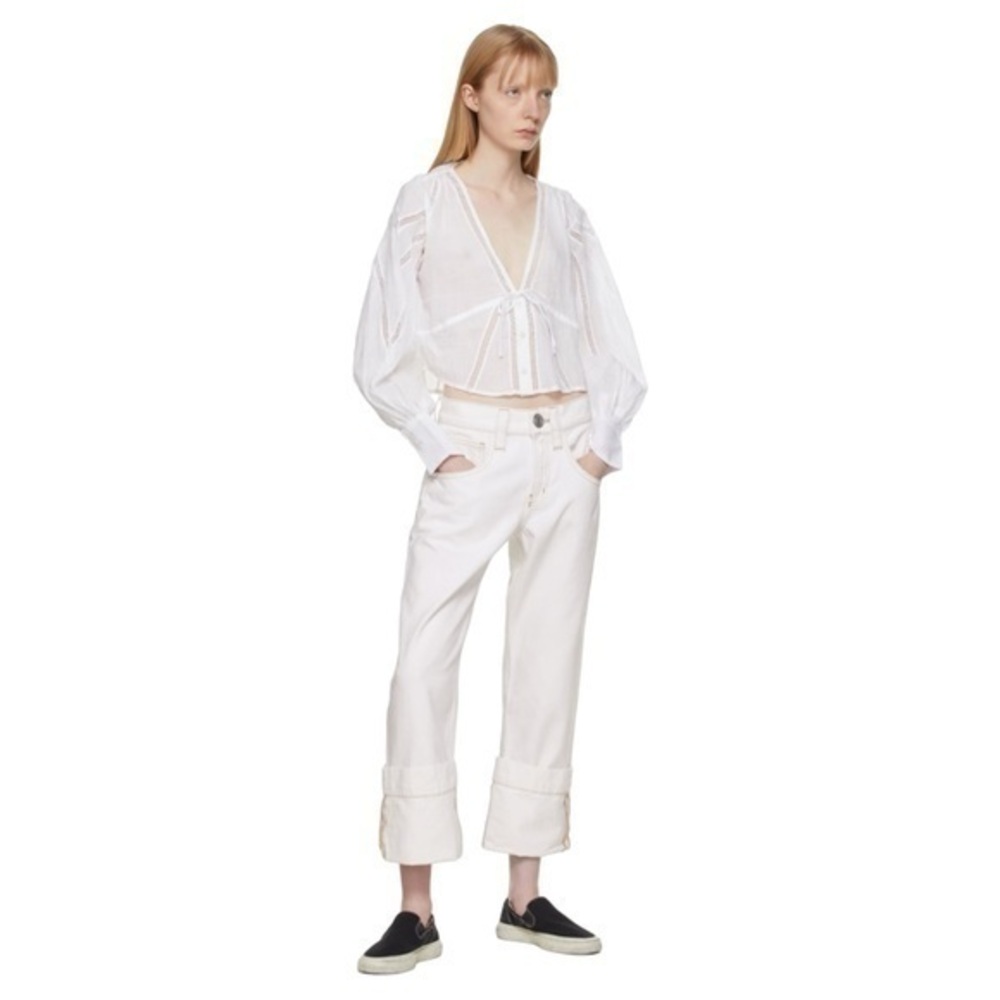 FRAME Oversized White Button Jeans